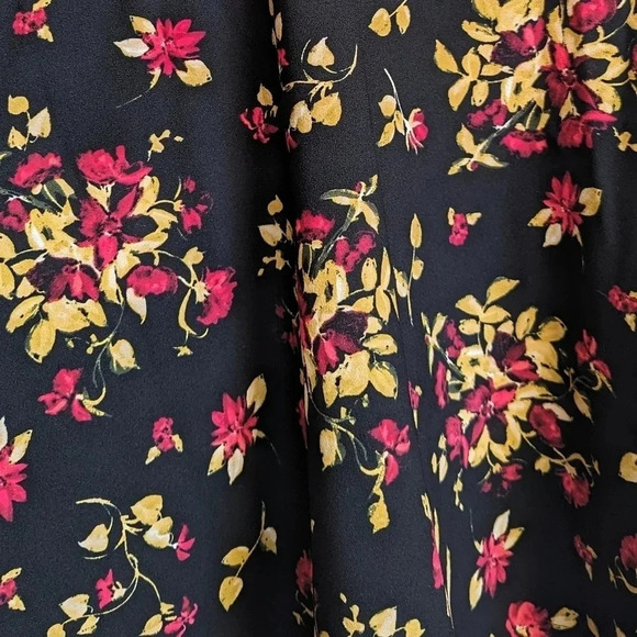 London Times Fit and Flare Black Pink Floral Leaf Print Dress - Picture 4 of 6